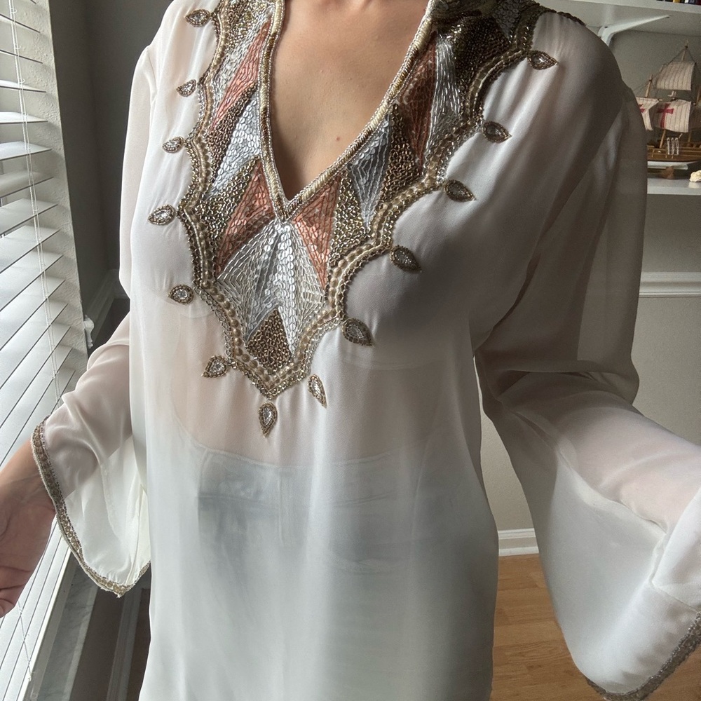 Boho Beaded Sheer Blouse